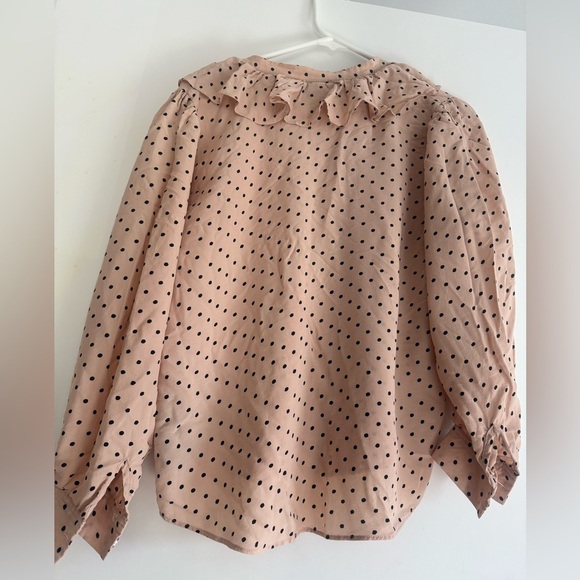 The Kooples Polka Dot Neck Tie Ruffled Detail Silk Blend Button Down Size 2 - Picture 3 of 4